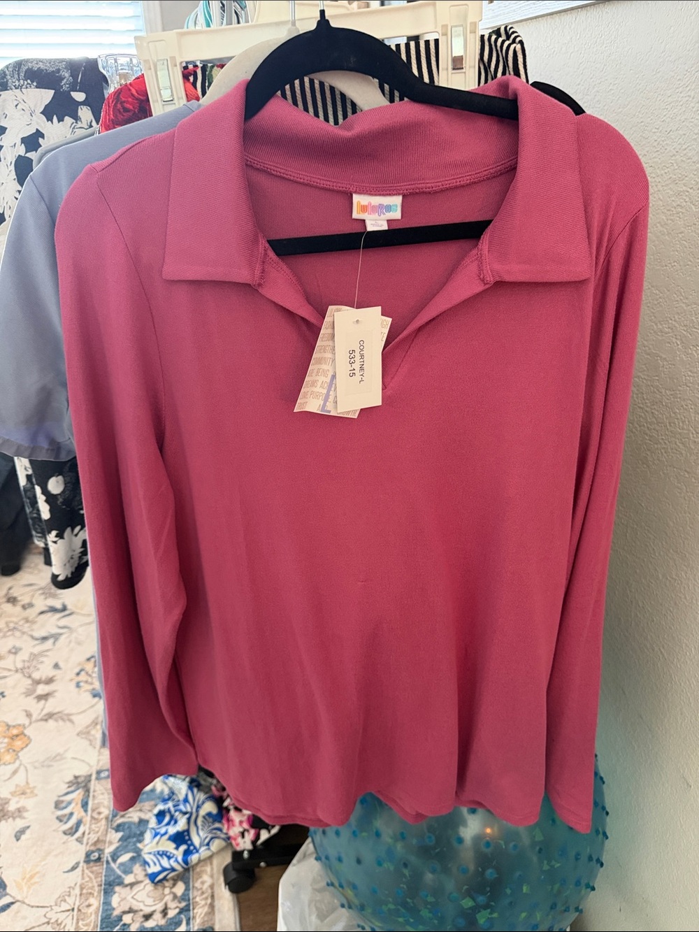 LuLaRoe Long-Sleeve Polo Top in Dusty Rose